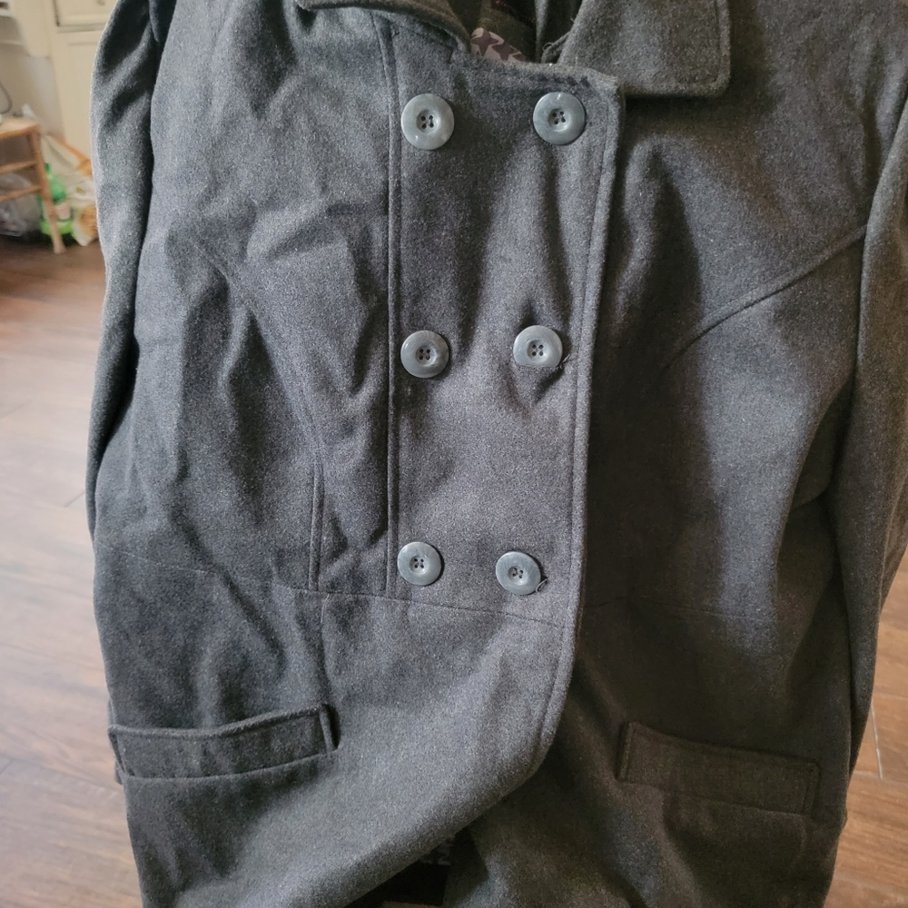 Gray Double Breasted Hooded Peacoat